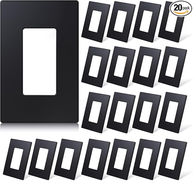 ELEGRP 1-Gang Screwless Decorative Wall Plates, Mid-Size Unbreakable Thermoplastic Faceplate Cover for Decorator Receptacle Outlet Switch, UL Listed (20 Pack, Matte Black)