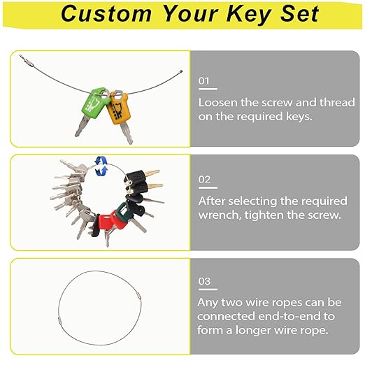 Multi Type Heavy Equipment Master Keys, 16 Contractor Excavator Dozer Skid Steer Loader Forklift Roller Operators Keys Fit Case JCB Kubota KOM Volvo CAT JLG Hyster Hitachi John Deere JD