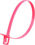 RETYZ 14-Inch Fluorescent Pink Reusable Releasable Cable Ties – 100 Pack, 120 lb Strength, Patented Quick-Release, Heavy-Duty Design for Industrial and Commercial Use
