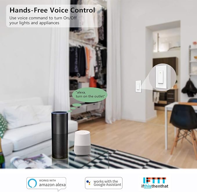Smart Switch WiFi Wall Light Switch, Compatible with Alexa Google Home