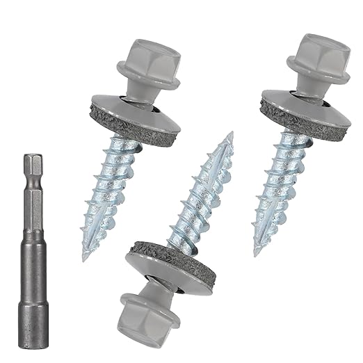 Metal Roofing Screws 10 x 1 inch, Gray Hex Head Sheet Metal Roof Screw with EPDM Washer for Corrugated Roofing (250Pcs)