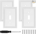 White Modern Decorative Wall Plate Light Switch Cover Decorator Outlet Covers Rocker Switch Plates Bamboo Fiber Material Wall Plates for Kitchen Bathroom (1 Gang Single Toggle-4 Pack)