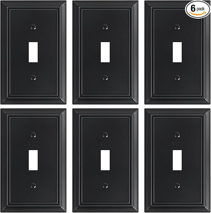 6-Pack Single Toggle Light Switch Cover Plate, Durable Natural Bamboo Fiber Decorative Switch Plate Covers, Matte Black 1 Gang Wall Plate, Corrosion Resistant