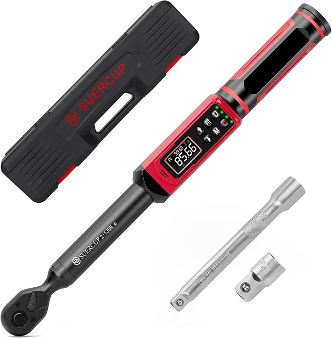3/8" Digital Torque Wrench, 1.5-99.6Ft.Lb, for Cars, Moto, Bikes | ±1% Accuracy, 2-135Nm Electronic Torque Wrench, Vibration/Buzzer/LED, 9 Presets & 5 Units, Spark Plugs, Engine & Suspension