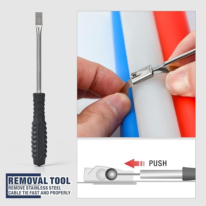 iCrimp One-Handed Zip Tie Gun for Tension & Cutting Zip Ties | Metal Zip Tie Tool with 100pcs 11.8" Metal Cable Ties and Release Tool, WCT-319 Stainless Steel Cable Tie Tool