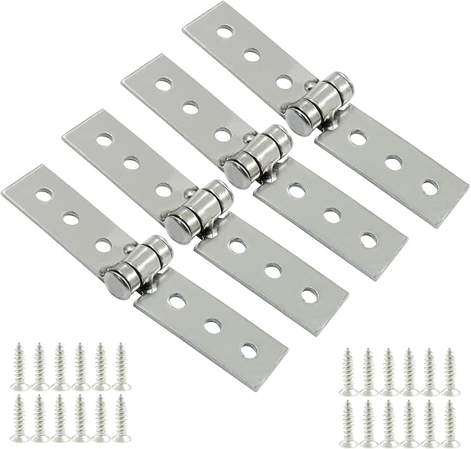 Murtenze 4PCS 3 Inch Folding Butt Hinges Silver, Strap Hinges Stainless Steel Furniture Cabinet Window Hinges