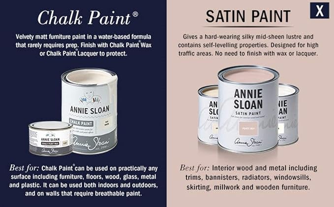 Annie Sloan Satin Paint (Pemberley Blue, 25 Fl Oz/750 mL). Soft sheen for interior wood and metal. Self-leveling, all-in-one paint with no wax or lacquer required.
