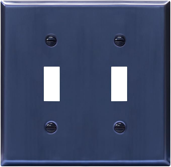 ENERLITES Toggle Light Switch Metal Wall Plate, Stainless Steel Switch Cover, Corrosion Resistant, Standrad Size 2-Gang 4.50" x 4.57", Stainless Steel 201, 7712-BBL, Brushed Blue (Pack of 1)
