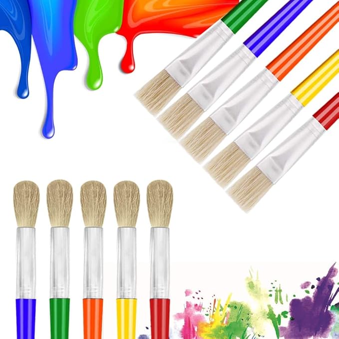 10Pcs Paint Brushes for Kids, Anezus Kids Paint Brushes Toddler Large Chubby Brushes Round and Flat Preschool Painting Brushes for Washable Paint Acrylic Paint