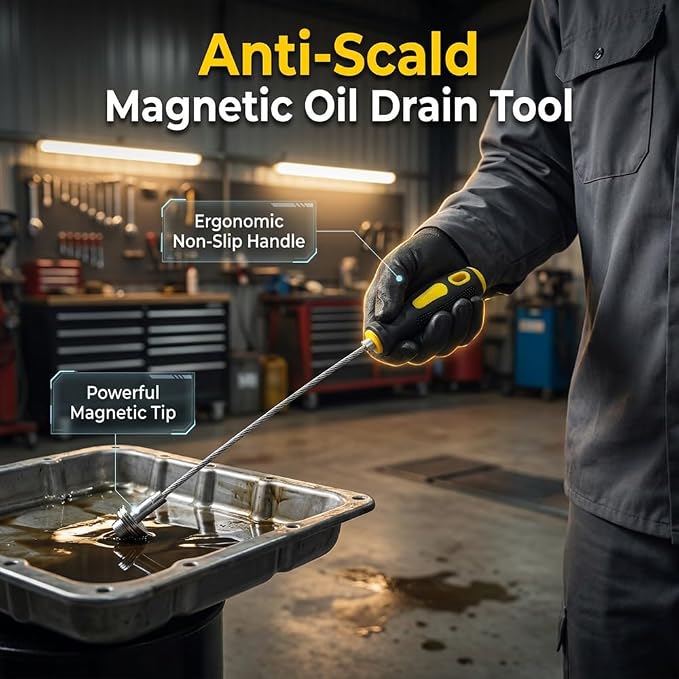 Magnetic Oil Drain Plug Removal Tool, 2026 New Oil Filter Removal Wrench Oil Change Tools, Anti Scald Magnetic Sump Plug Pick Up Tool without Getting Burned by Hot Oil (3)