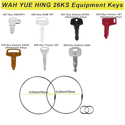 Multi Type Heavy Equipment Key Set, 26 Excavator Dozer Skid Steer Loader Forklift Roller Keys Fit CAT Caterpillar Bobcat JD Case JLG JCB Volvo Hyster Ford Holland Yanmar Kubota Komatsu Toyota Hitachi