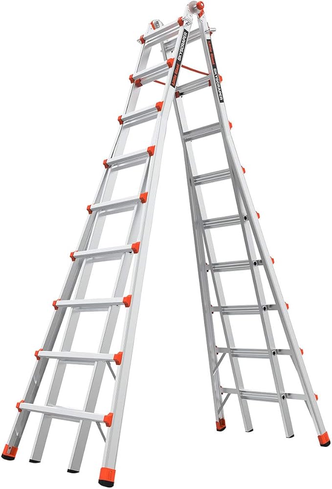Little Giant Ladders Skyscraper M17, Adjustable Step Ladder, 9–17 Ft, Aluminum, 300 lb Load Capacity, Type 1A Extra Heavy Duty, 20.7-Ft Reach (10110)