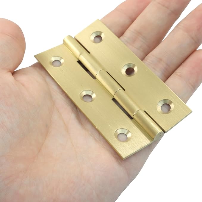 Murtenze 8 Pcs 3 Inch Mini Solid Brass Hinges，Brass Cabinet Hinges Small Box Hinges Butt Hinges for Cabinet, Drawer, Wood Box