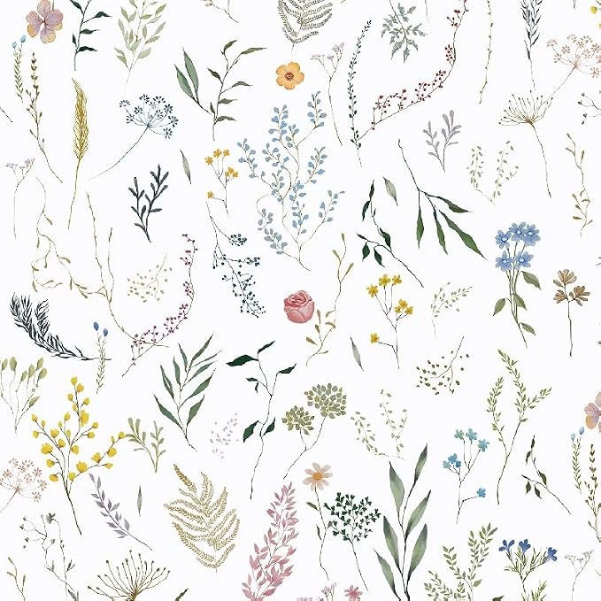 Dimoon 787"x16.1" Floral Peel and Stick Wallpaper White Contact Paper Thicken Wallpaper Delicate Flower Waterproof Green Leaf White Self Adhesive Removable Wall Paper Shelf Liner Decal Vinyl Roll
