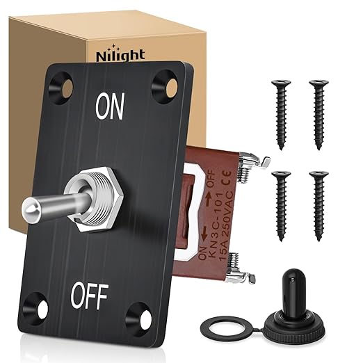 Nilight Heavy Duty Toggle Switch Waterproof 2 Pin 2 Position ON Off SPST 12V DC 30A with Mounting Panel and Weatherproof Cap Cover for Auto Car Marine Boat Automotive