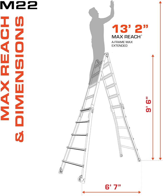 Little Giant Ladders Velocity 17-Ft Folding Multi-Position Ladder, Aluminum, 300 lb Load Capacity, Type 1A Extra Heavy Duty, 18-Ft Reach, with Ratchet Levelers and Wheels (15417-801)