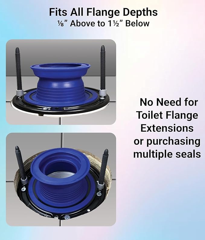One N Done Toilet Flange Repair Kit - Toilet Kit For Low or Broken Flange. Toilet Wax Ring Replacement Kit W/Toilet Flange Extender Kit, Easy Toilet Bolts, & Toilet Caps For Bottom of Toilet. 5X