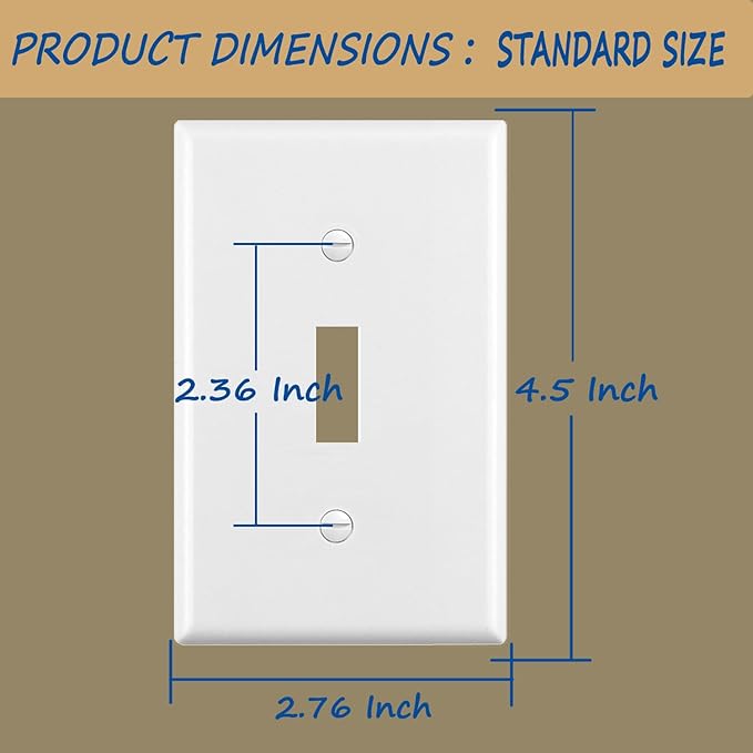 Light Switch Cover Plate,Toggle Light Switch Wall Plate,Toggle Wall Plate Cover,Standard Size 1-Gang 4.50" x 2.76",Unbreakable Polycarbonate Thermoplastic,UL Listed (2 Pack, Glossy White)