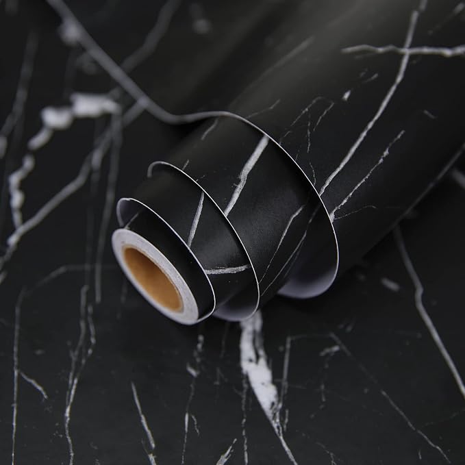 practicalWs 17.71''×196.8'' Marble Contact Paper Black/White Peel and Stick Wallpaper Thicken Self Adhesive Black Wallpaper for Countertops Cabinets Decorative Easy to Remove Upgrade