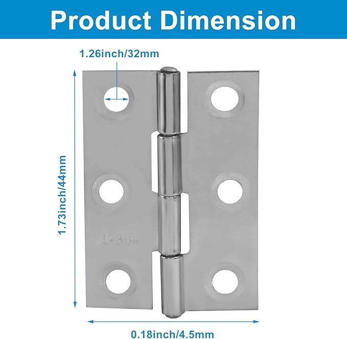 BokWin 16 Pack 2 Inch Small Door Hinges Butt Folding Hinges Stainless Steel Silver with 96 Pieces Screws for DIY Wooden Boxes, Furniture, Woodworking Craft Projects
