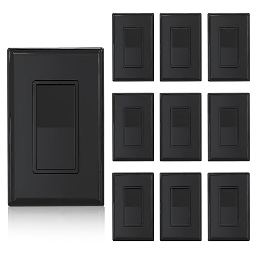 ELEGRP 3 Way Decorator Light Switch, 15Amp, 120-277 Volt, AC Rocker Paddle Wall Switch Replacement, Self-Grounding, Residential Grade, Screwless Wall Plate, UL Listed (10 Pack, Glossy Black)