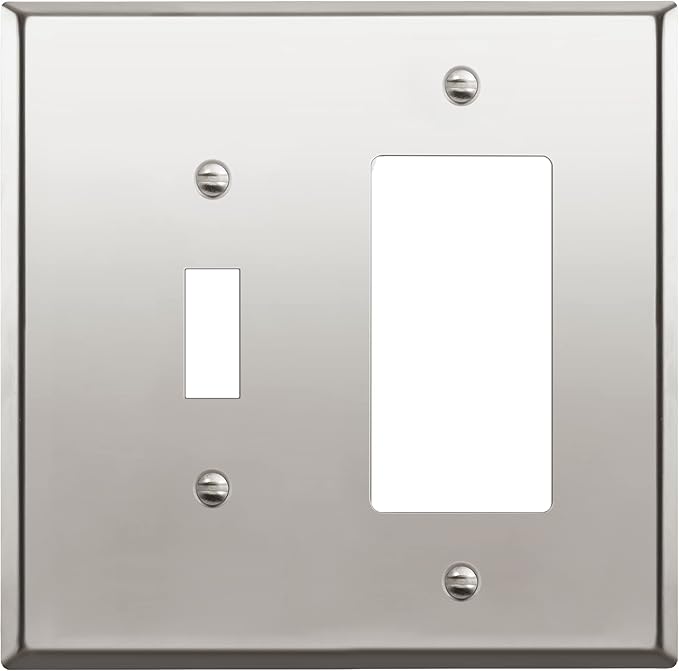 ENERLITES Combination Toggle Switch and DecoratorReceptacle Metal Wall Plate, Stainless Steel 201 Outlet Cover, Corrosion-Resistant, Mid-Size 2-Gang 4.88" x 4.92", 771131M-PC, Polished Chrome