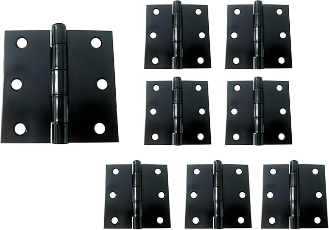 QCAA Square Door Butt Hinge, Heavy Gauge, Swaged, Loose Pin, 3"x3"x2.0mm, Black, Made in Taiwan, 8 Pack