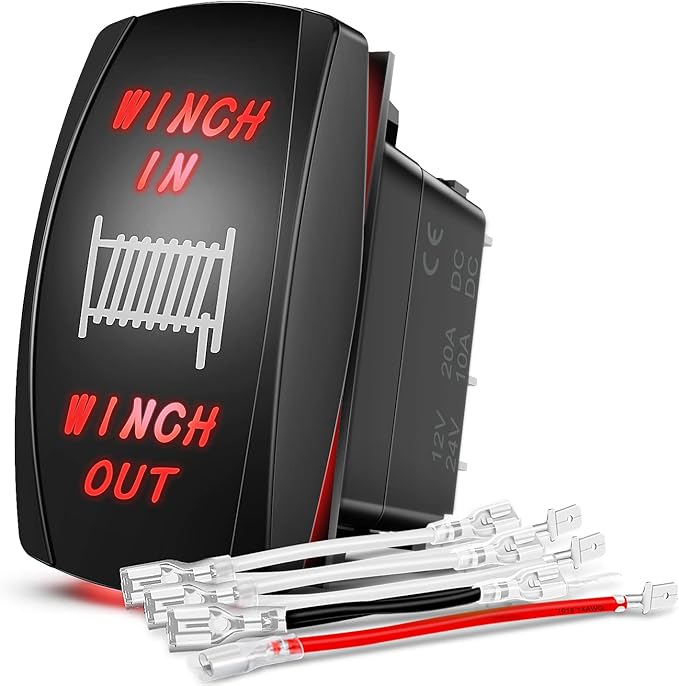 Nilight Winch Rocker Switch Momentary Toggle ON Off DPDT 7Pin 12V 24V Jumper Wires in Out Switches Red for Cars Trucks Caravans Boats