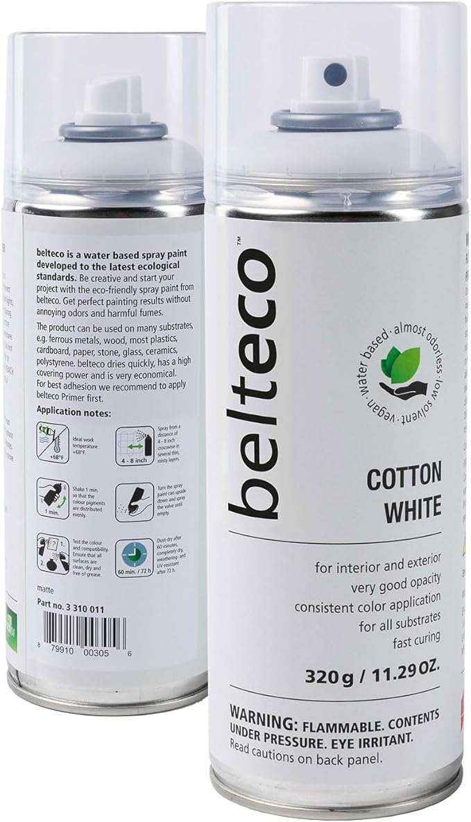 Cotton White Spray Paint Matte | Water-Based & Odorless | Eco-Friendly & Vegan | Weather & UV-Resistant | Fast-Drying & High-Coverage | For Indoor/Outdoor Use | Spray Paint White