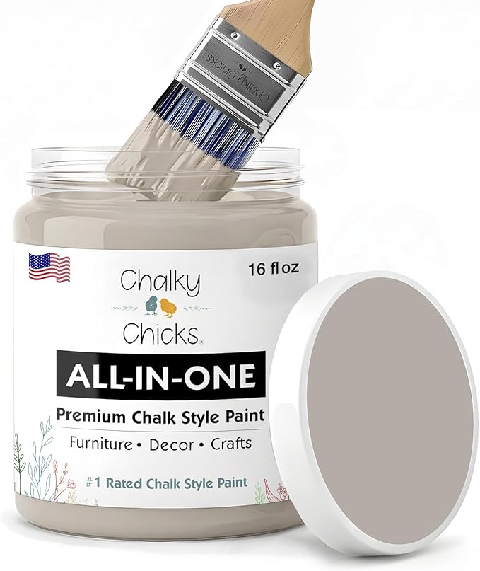 Chalky Chicks 16 Fl Oz Matte Wolf Gray (Gray/Beige) Chalk Paint for Furniture Without Sanding - No Prep Furniture Paint No Sanding All in One for Crafts, Walls, Cabinet, Metal, Dresser, Farmhouse