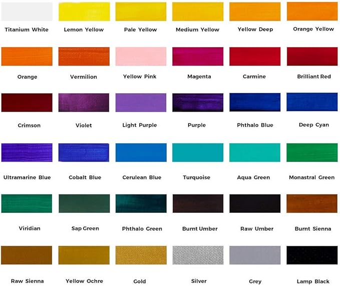 Mont Marte Acrylic Colour Paint Set Signature 36pc x 1.21 US fl.oz (36ml), Acrylic Paint Kit Ideal for Canvas, Wood, Air Dried Clay, Cardboard and More, Great Beginner Acrylic Paint Set, Includes 36 Colors