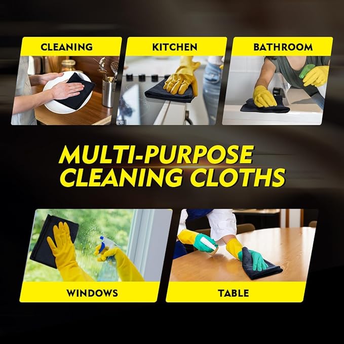 HOMEXCEL Black Microfiber Cleaning Cloth 200 Pack, 11.5 x 11.5 inch Bulk Shop Towels | Reusable Cleaning Rags for Cars, Kitchen, Window, Garage and House, Ultra Absorbent, Lint Free, Streak Free