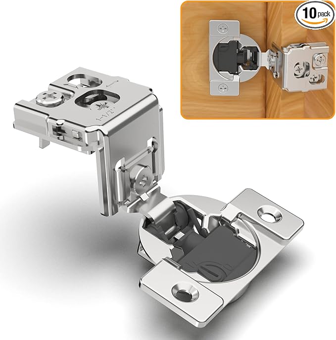 Chibery 10 Pack 1-1/2" Overlay 4D Soft Close Concealed Hinges for Face Frame Door, Adjustable Closing Speed, Smooth Slow Self Close Hinges, Satin Nickel, 105° Open Angle Stainless Steel Cabinet Hinges