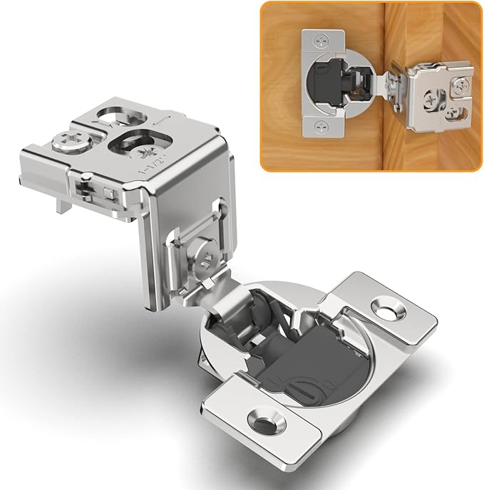 Chibery 60 Pack 1-1/2" Overlay 4D Soft Close Concealed Hinges for Face Frame Door, Adjustable Closing Speed, Satin Nickel, 105 Open Angle Stainless Steel Cabinet Hinges
