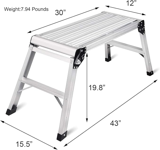 LEADALLWAY Work Platform Aluminum 30"x12"x20" Step Ladder Heavy Duty Foldable Aluminum Platform 330 Lbs Capacity
