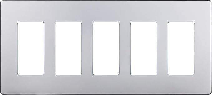 ENERLITES Elite Series Screwless Decorator Wall Plate Child Safe Outlet Cover, Gloss Finish, Size 5-Gang 4.68" H x 10.14" L, Unbreakable Polycarbonate Thermoplastic, SI8835-SV, Silver