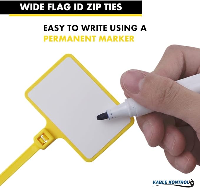 Kable Kontrol Write-On Flag Identification Zip Ties 6 Inch 5000 Pcs Yellow | Cable Markers 1‑7/8" x 1‑1/8" Writable Wide Flag Self‑Locking Nylon Marker Cable Ties for Cable Labeling