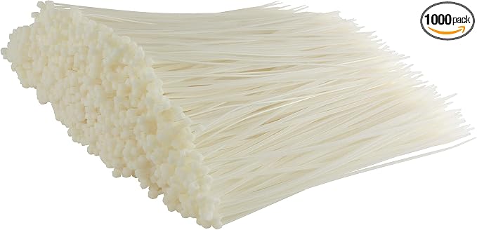 GTSE 12 Inch White/Clear Heavy Duty Zip Ties, 1,000 Bulk Pack, 120lb Strength, UV Resistant Nylon Cable Ties, Self-Locking 12" Tie Wraps