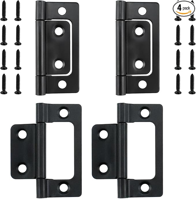 SDTC Tech 4-Pack Non-Mortise Door Hinges Bifold Butt Cabinet Hinges with Screws for Furniture Windows Cupboard etc. - 2 x 0.9 Inch, Black