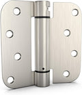goldenwarm Pack of 2 4 inch Door Hinges Satin Nickel Self-Closing Spring Door Hinges - Heavy-Duty Spring Hinges for Interior and Exterior Doors, 5/8" Radius Corners