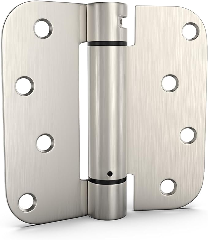 goldenwarm 4 Pack Satin Nickel Spring Door Hinges 4in x 4in Self Closing Hinges with 5/8" Radius Corners Soft-Closing Heavy Duty Door Hinges