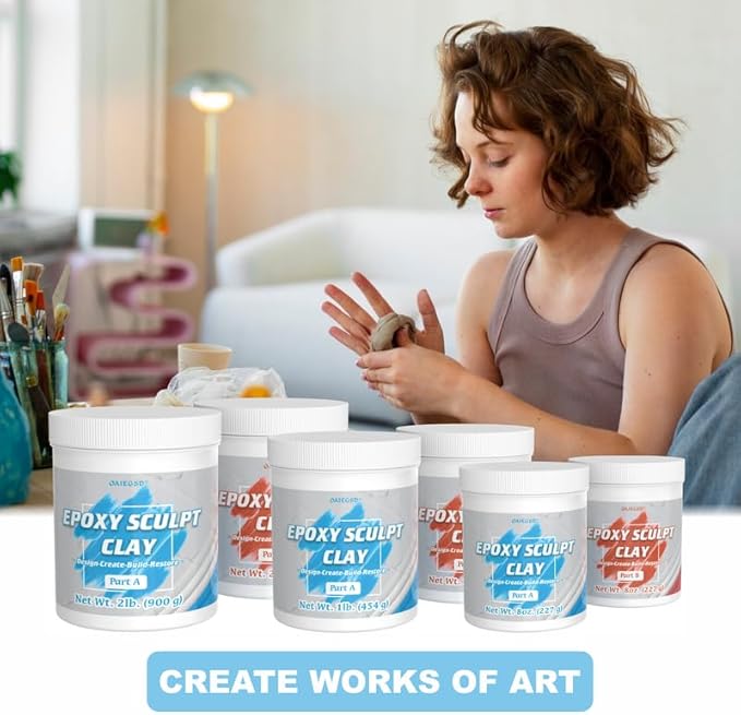 1 Pound White Epoxy Putty Sculpt Clay, 2 Part (A & B) Modeling Compound for Sculpting, Modeling, Building, Repairing, Self-Hardening Epoxy Clay Easily Repairs Metal, Wood, Tile, Ceramics, Plastic