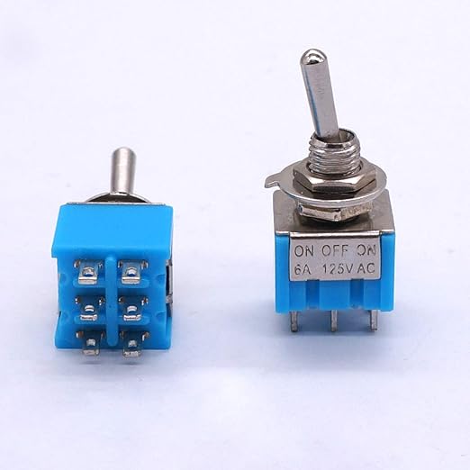 Taiss 10pcs DPDT Mini Toggle Switch - 6-Pin 3 Position ON/Off/ON - 6A 125V MTS-203