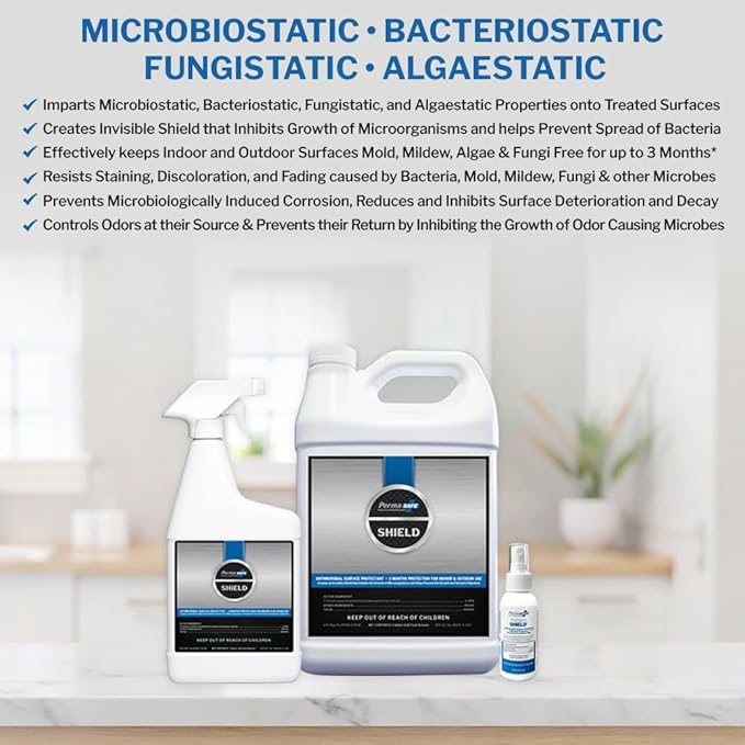 PermaSafe Shield, 90-Day Antimicrobial Surface Protectant; Mold, Mildew, Fungi, Algae and Odor Inhibitor, and More. 1 Gal.