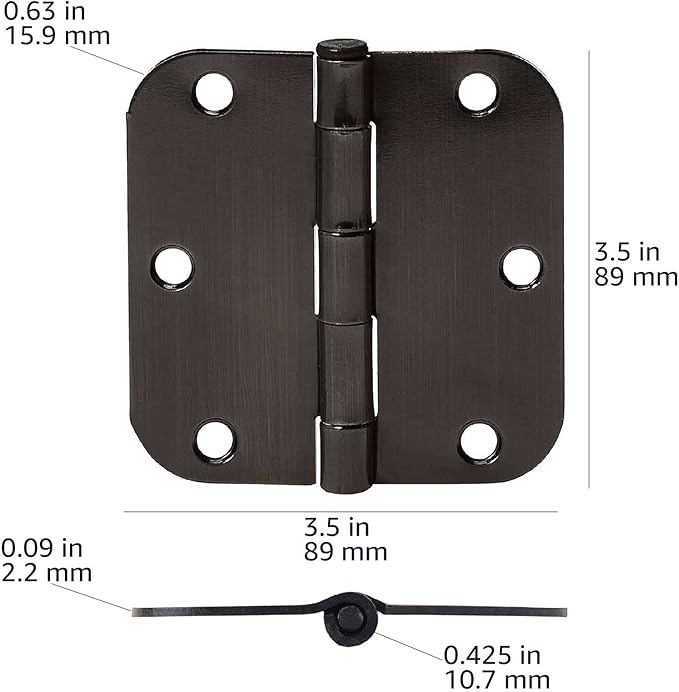 Amazon Basics Rounded 3.5 Inch x 3.5 Inch Door Hinges, Oil Rubbed Bronze, 72 Count (Pack of 1)