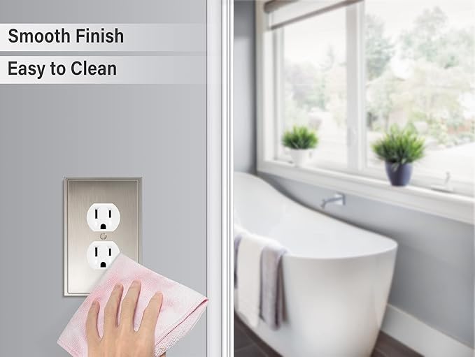 Henne Bery Soft Modern Decorative Wall Plate Switch Plate Outlet Cover (Single Duplex 3PK, Satin Nickel)