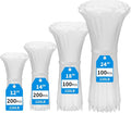 XINGO 600 Pack White Zip Ties Heavy Duty Assorted Sizes, 12"+14"+18"+24",220LBS Ultra Strong Plastic Wire Ties, Large Cable Ties Extra Long Tie Wraps For Indoor and Outdoor Use