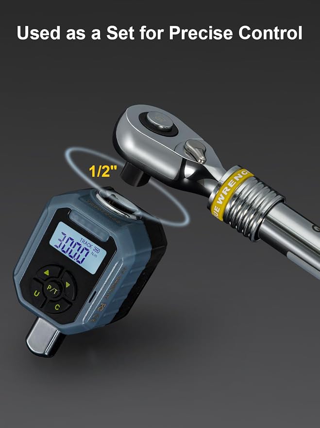 GROWNEER Torque Wrench with Adapter Set, 7.3-250.8 Ft-lbs / 10-340Nm, 1/2“ Drive Retractable 90 Tooth Click Wrench, Electronic Digital Torque Wrench Adapter with Buzzer & LED Indicator