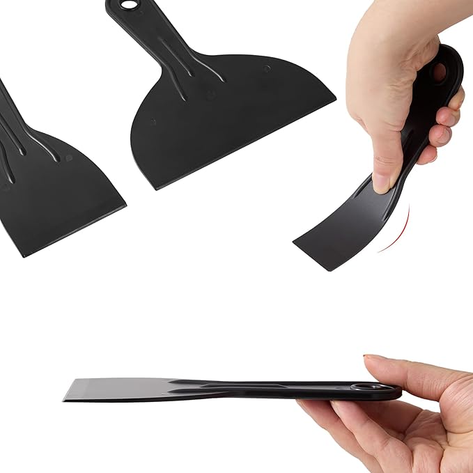 Plastic Putty Knife Set - 3Pcs Black Plastic Scraper Tool, 1.5"/3"/6" Sizes Spackle Knife for Spackling, Painting, Drywall, Arts and Crafts, Tile Jobs, Tamale Making