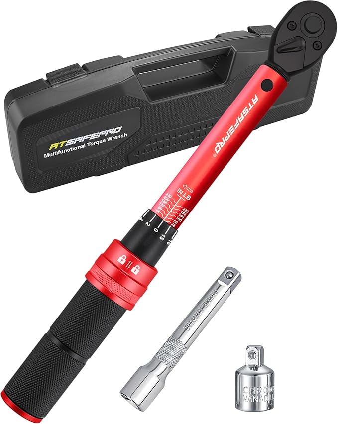 3/8 torque wrench 20-240 in.lb, Inch Pound Torque Wrench Set with Extension & 3/8" to 1/4" Adapter - ±3% Accuracy, Dual-Direction 72-Tooth for Bike, Motorcycle, Car & Engine Maintenance
